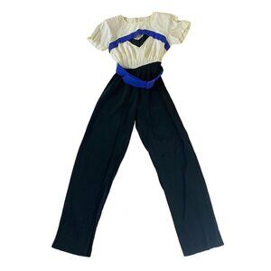 Vintage Diamond's Run Women's Color Block Jumpsuit W/ Belt - 7/8